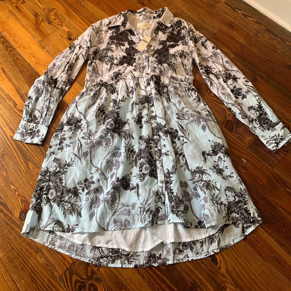 Anthropologie blue and black floral dress size 0